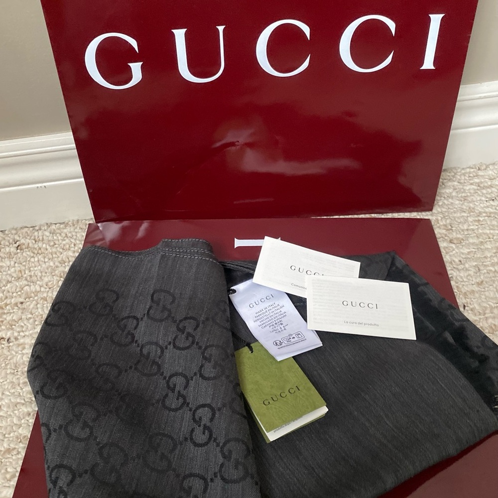 Gucci Black and Dark Gray Monogram Scarf NWT